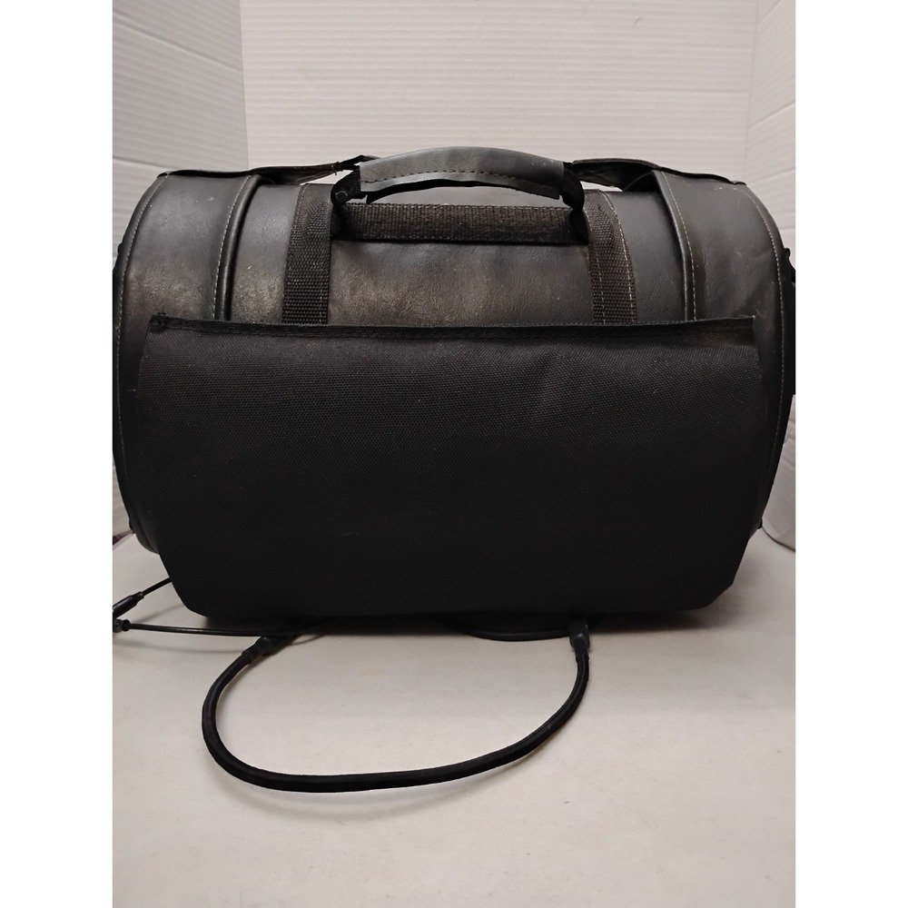 Biker's Friend Motorcycle Barrel Storage Bag USA Black Saddle Leather Back Rest